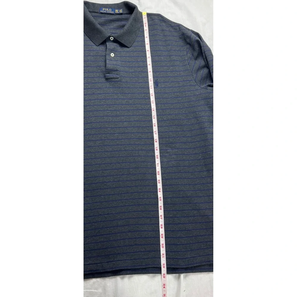 Polo Ralph Lauren Mens 3XLT Long Sleeve Striped Polo Shirt Grey Navy Blue‎ Tall